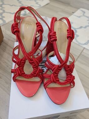 Cabi Coral Red Knotted Rope Strappy Sandals. 8.5